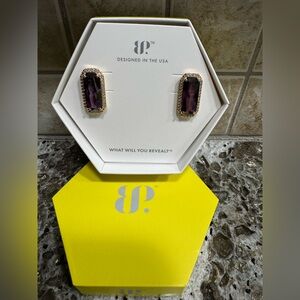 Bomb Party Earrings ER88724 Amethyst, CZ on Gold Plating.